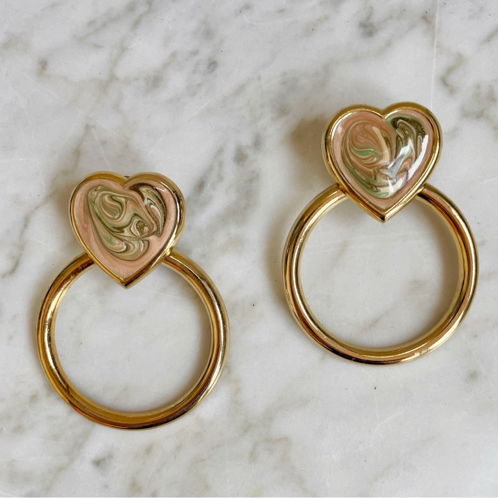 Vintage 80s Marbled Heart & Hoop Earrings